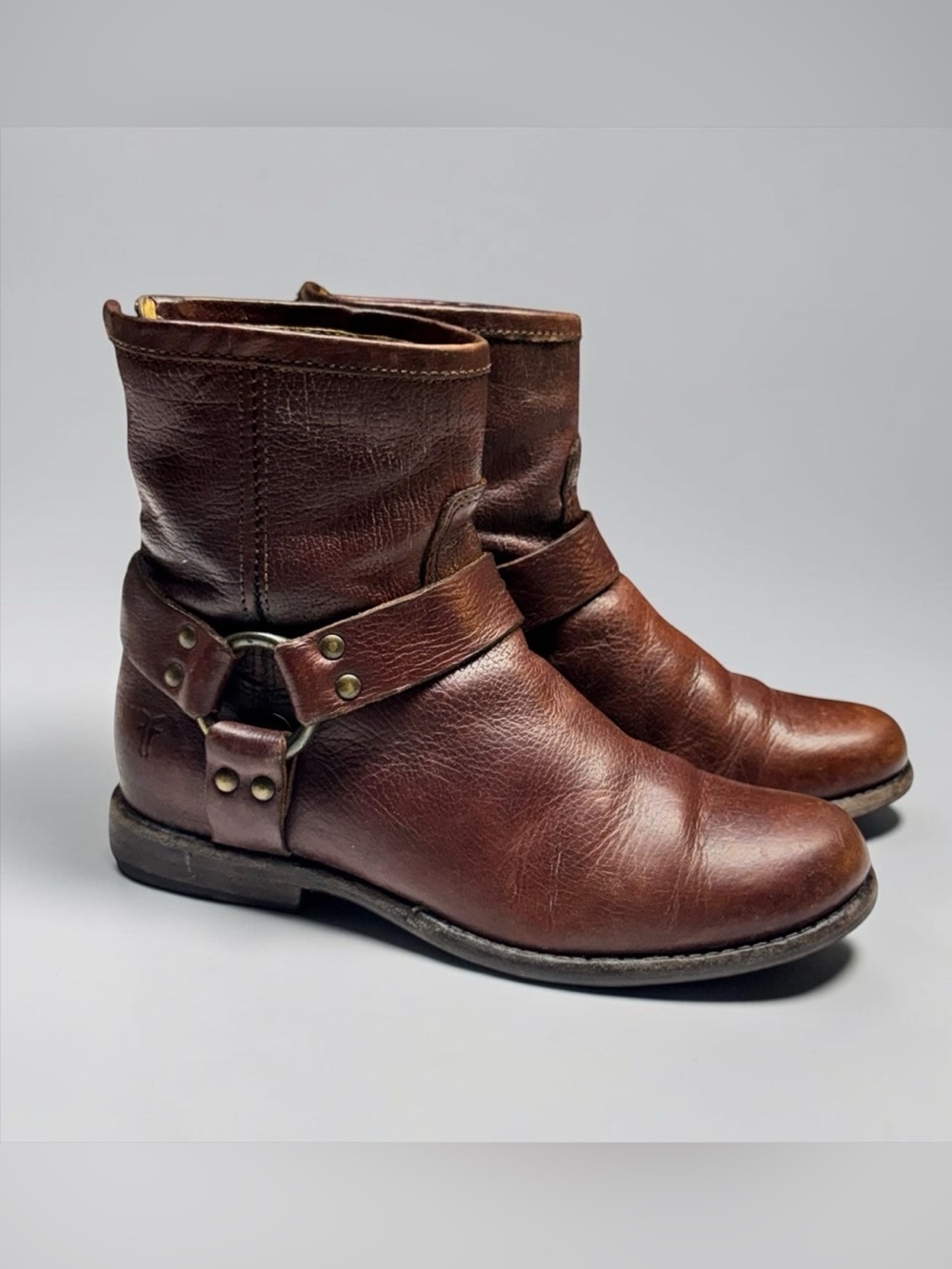Frye Phillip Harness Boots Distressed Leather Brown Womens Size 6 Western Ranch